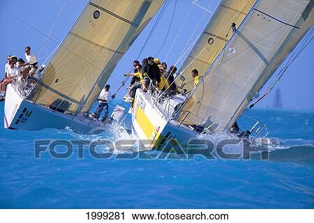 Florida, Key West Yacht Race, Two Yachts, Bows To Camera View Large Photo Image Stock Image - Florida, Key West Yacht Race, Two Yachts, Bows To Camera. Fotosearch