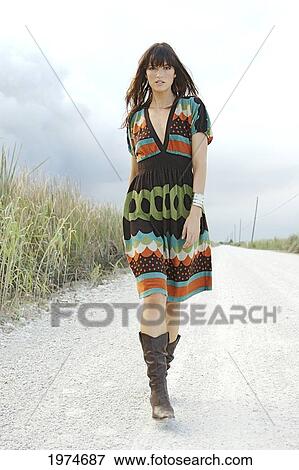 Stock Photo - Florida, Miami, Everglades, Beautiful Model Wearing A Dress.. Fotosearch