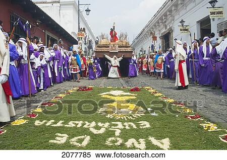 Flower Carpet Before Being Trampled By Men Carrying The Anda (Float) Of Jesus Carrying The Cross During The Procession Of The Holy Cross On Good Friday In Antigua Guatemala, Sacatep View Large Photo Image Stock Photography - Flower Carpet Before Being Trampled By Men Carrying The Anda (Float) Of Jesus Carrying The Cross During The Procession Of The Holy Cross On Good Friday In Antigua Guatemala, Sacatep. Fotosearch