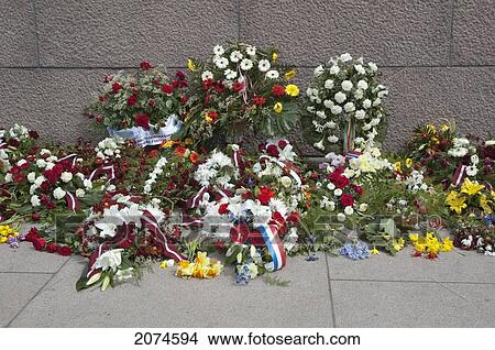 Picture - Flower Wreaths At The Freedom Monument, Riga, Latvia. Fotosearch