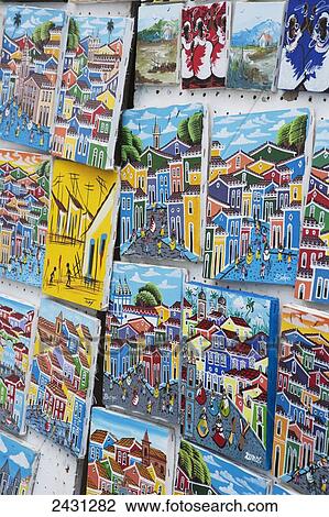 Folk art paintings for sale as souvenirs; Salvador, Bahia, Brazil View Large Photo Image Stock Image - Folk art paintings for sale as souvenirs; Salvador, Bahia, Brazil. Fotosearch