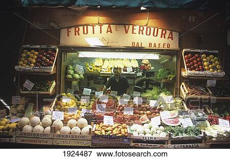 Stock Photo - Food: Fruit And Vegetable Market Stall On Via Clavature. Fotosearch