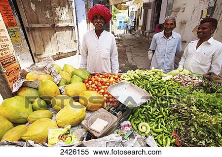 Stock Photography - Food stall on the street of a rural village; Rajasthan, India. Fotosearch