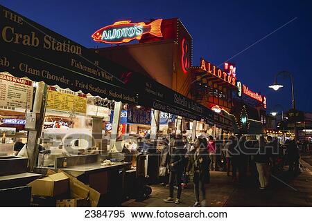 Food stalls along Taylor Street at nighttime, Fisherman's Wharf; San Francisco, California, United States of America View Large Photo Image Stock Photography - Food stalls along Taylor Street at nighttime, Fisherman's Wharf; San Francisco, California, United States of America. Fotosearch