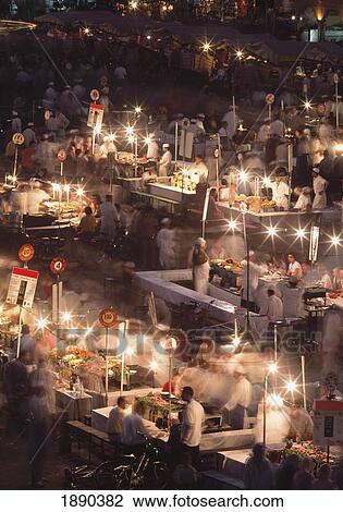 Stock Image - Food Stalls At Night In Place Djemma El Fna. Fotosearch