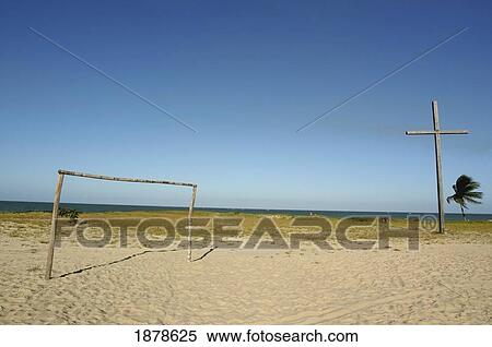 Stock Photography - Football Goal On Porto Seguro Beach. Fotosearch