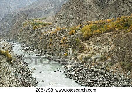 Footbridge Over The Indus River Gorge, Skardu, Northern Areas, Pakistan View Large Photo Image Stock Photo - Footbridge Over The Indus River Gorge, Skardu, Northern Areas, Pakistan. Fotosearch