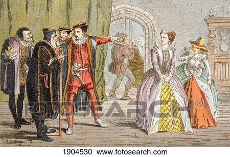Stock Image - Ford Speaks In The Merry Wives Of Windsor, Act Iii, Scene Iii By William Shakespeare. How Now! What Goes Here? Whither Bear You This? Drawn And Etched By Robert Dudley. From The Illustrated Library Shakspeare, Published London 1890.. Fotosearch