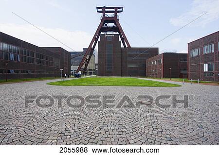 Stock Photo - Forecourt And Shaft Xii In The Zollverein Coal Mine Industrial Complex, Essen, North Rhine-Westphalia, Germany. Fotosearch