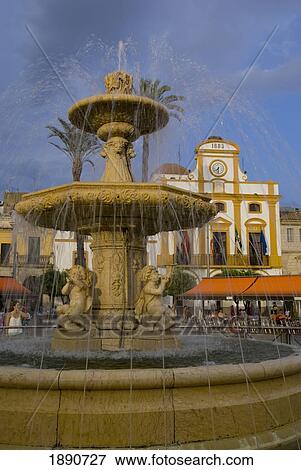Stock Photo - Fountain At Plaza Major. Fotosearch