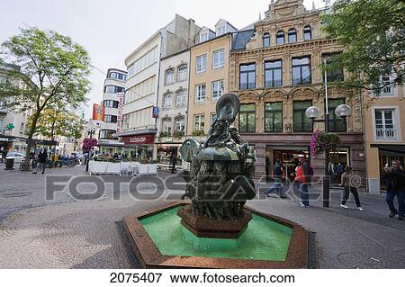 Stock Photo - Fountain Featuring Musicians And Sheep On Avenue Monterey, Luxembourg. Fotosearch