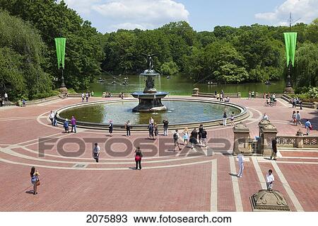 Stock Image - Fountain In Central Park; New York City New York Usa. Fotosearch