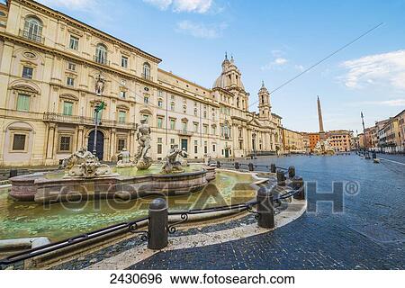 Stock Photograph - Fountain in Piazza Navona; Rome, Italy. Fotosearch