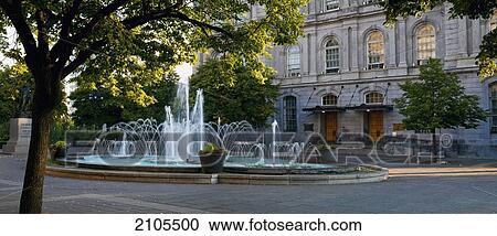 Stock Image - Fountain In Place Vauquelin At Montreal City Hall; Montreal Quebec Canada. Fotosearch