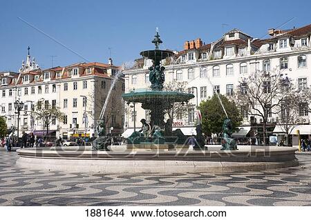 Fountain In Plaza (Rossio); Lisbon, Portugal View Large Photo Image Picture - Fountain In Plaza (Rossio); Lisbon, Portugal. Fotosearch