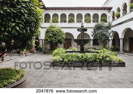 Stock Photograph - Fountain In The Courtyard Of The Palacio De Carondelet (Presidential Palace), Quito, Pichincha, Ecuador. Fotosearch