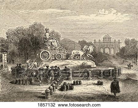 Stock Image - Fountain Of Cibeles Madrid Spain From The Book Spanish Pictures By The Rev Samuel Manning Published 1870. Fotosearch