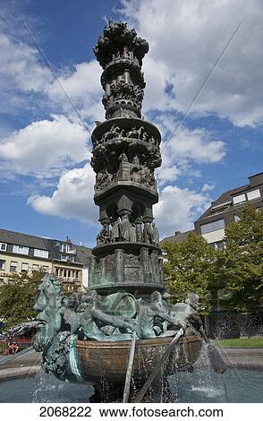 Stock Image - Fountain On Goerres Platz Square; Koblenz Rhineland-Palatinate Germany. Fotosearch