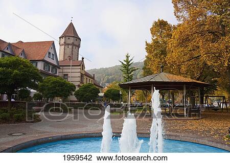 Stock Image - Fountain On Mainplatz Square, Wertheim Am Main, Baden-Wurttemberg, Germany. Fotosearch