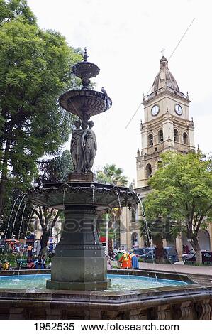 Stock Photography - Fountain on Plaza 14 de Septiembre, Cochabamba, Bolivia. Fotosearch