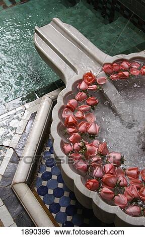 Fountain With Rose Heads In Riad Al Moussika, Pasha's Residence View Large Photo Image Stock Photograph - Fountain With Rose Heads In Riad Al Moussika, Pasha's Residence. Fotosearch