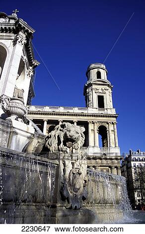 Fountains at Eglise Street Sulpice, Quartier Latin. Paris, France. View Large Photo Image Stock Photo - Fountains at Eglise Street Sulpice, Quartier Latin. Paris, France.. Fotosearch