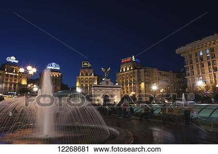 Fountains in Independence Square at dusk; Kiev, Ukraine View Large Photo Image Stock Image - Fountains in Independence Square at dusk; Kiev, Ukraine. Fotosearch