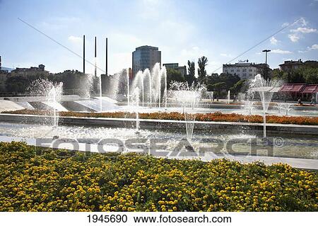 Stock Image - Fountains on Bulgaria Square, Sofia, Bulgaria. Fotosearch