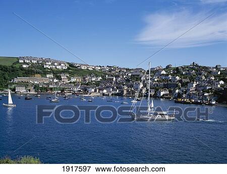 Stock Photo - Fowey Harbour, Sailboats. Fotosearch