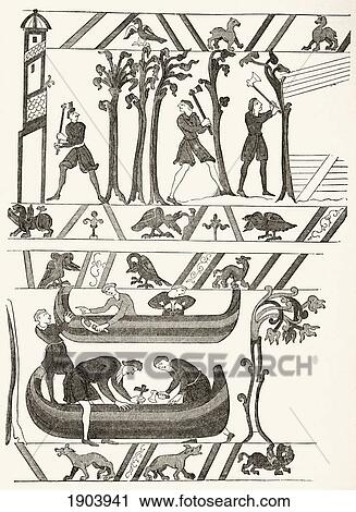 Fragment Of The Bayeux Tapestry, With Edging, Showing The Construction Of Ships For William The Conqueror. From Les Artes Au Moyen Age, Published Paris 1873. View Large Photo Image Stock Image - Fragment Of The Bayeux Tapestry, With Edging, Showing The Construction Of Ships For William The Conqueror. From Les Artes Au Moyen Age, Published Paris 1873.. Fotosearch