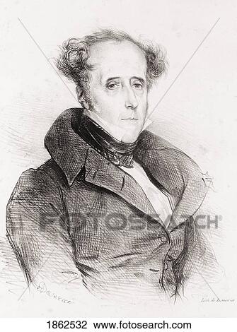 Stock Image - Fran? ois-Ren? Vicomte De Chateaubriand 1768 To 1848 French Writer Politician Diplomat Lithograph By Lemercier After Drawing By Achille Deveria. Fotosearch