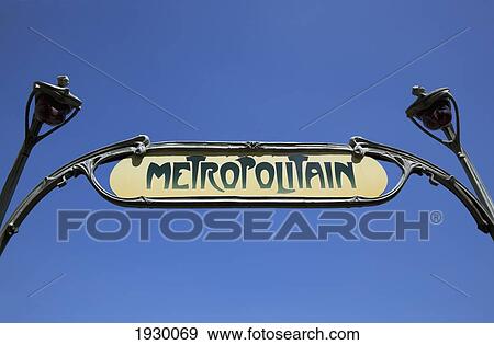 Stock Photo - France, Art Nouveau Style Metro Entrance by Hector Guimard; Paris. Fotosearch