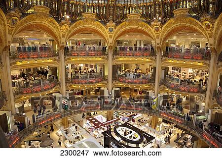 Stock Photo - France, Boulevard Haussmann; Paris, Galeries Lafayette department store. Fotosearch