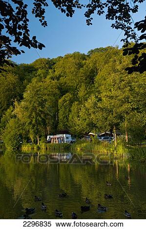 Stock Photography - France, Normandy, Camping beside lake; Le Brevedent. Fotosearch