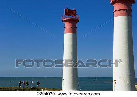 Stock Photo - France, Poitou-Charentes, Charente Maritime, Sainte Catherine lighthouses; Ile d'Aix. Fotosearch