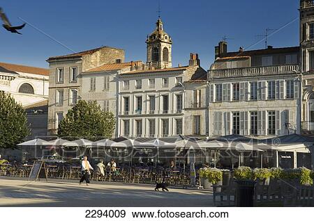 Stock Photo - France, Poitou-Charentes, Pavement cafes; Rochefort. Fotosearch