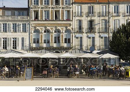 Stock Photograph - France, Poitou-Charentes, Pavement cafes; Rochefort. Fotosearch