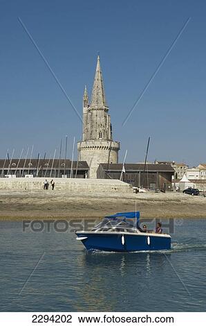 Stock Image - France, Poitou-Charentes, Speed boat; La Rochelle. Fotosearch