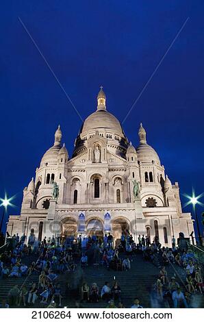 Picture - France, Sacre Couer at dusk; Paris. Fotosearch