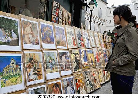 France, Woman looking at art stalls in Montmartre; Paris View Large Photo Image Stock Image - France, Woman looking at art stalls in Montmartre; Paris. Fotosearch