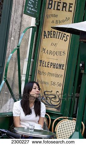 France, Young woman at Parisian Cafe; Paris View Large Photo Image Stock Photo - France, Young woman at Parisian Cafe; Paris. Fotosearch