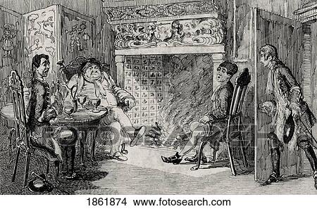 Picture - Francis Osbaldistone At Squire Inglewood's Engraving By George Cruikshank Dated 1842 Of A Scene From Sir Walter Scott's Novel Rob Roy. Fotosearch