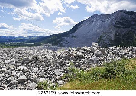 Stock Photo - Frank Slide on Turtle Mountain, Crowsnest Pass; Alberta, Canada. Fotosearch