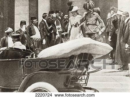 Picture - Franz Ferdinand Archduke Of Austria And His Wife Sophie, Duchess Of Hohenberg Moments Before They Were Assassinated In Sarajevo On June 28, 1914. From The Story Of 25 Eventful Years In Pictures, Published 1935.. Fotosearch