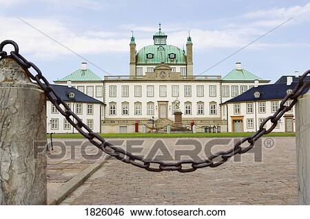 Stock Photograph - Fredensborg Palace, Denmark; Palace Behind Chained Fence. Fotosearch
