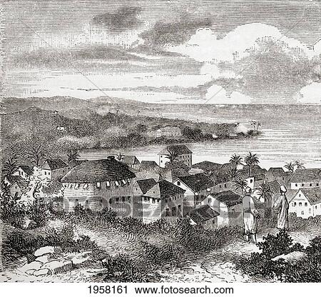Stock Image - Freetown, Sierra Leone, West Africa In The 19Th Century. From Africa By Keith Johnston, Published 1884.. Fotosearch