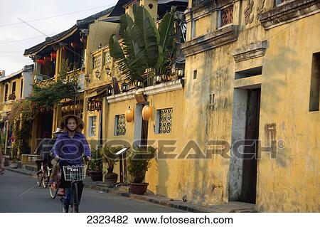 Stock Image - French Colonial Style Houses At Sunset In Historic Town Of Hoi An; Vietnam. Fotosearch
