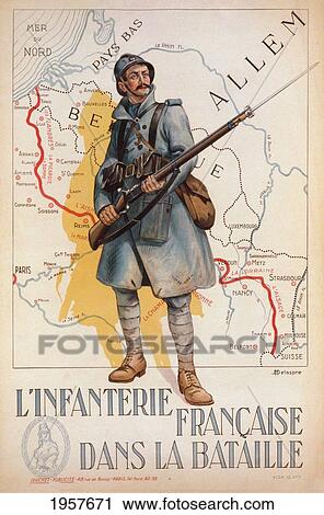 Stock Image - French First World War Recruiting Poster. L'infanterie Francaise Dans La Bataille, Or, French Infantry In The Battle. Dates From 1914 Or 1915.. Fotosearch