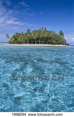 Picture - French Polynesia, Bora Bora, Motu Island, Clear Turquoise Water In Foreground B1696. Fotosearch