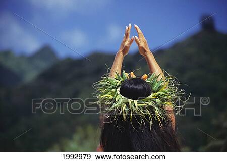 French Polynesia, Female Tahitian Dancer, Hands Up, View From Behind. View Large Photo Image Stock Photo - French Polynesia, Female Tahitian Dancer, Hands Up, View From Behind.. Fotosearch